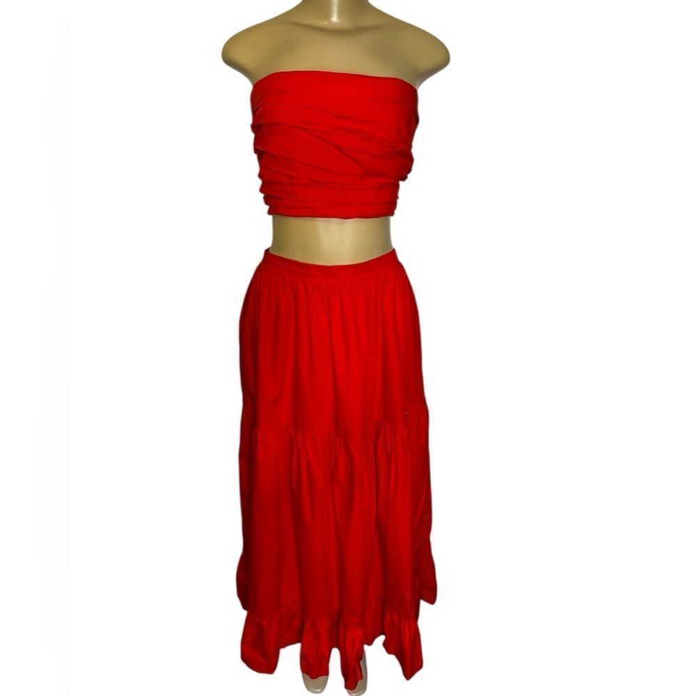 Red Strapless Two-Piece Skirt Set
